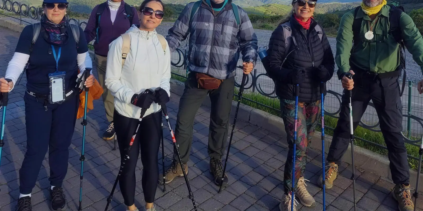 Group of pilgrims with poles on the Camino de Santiago