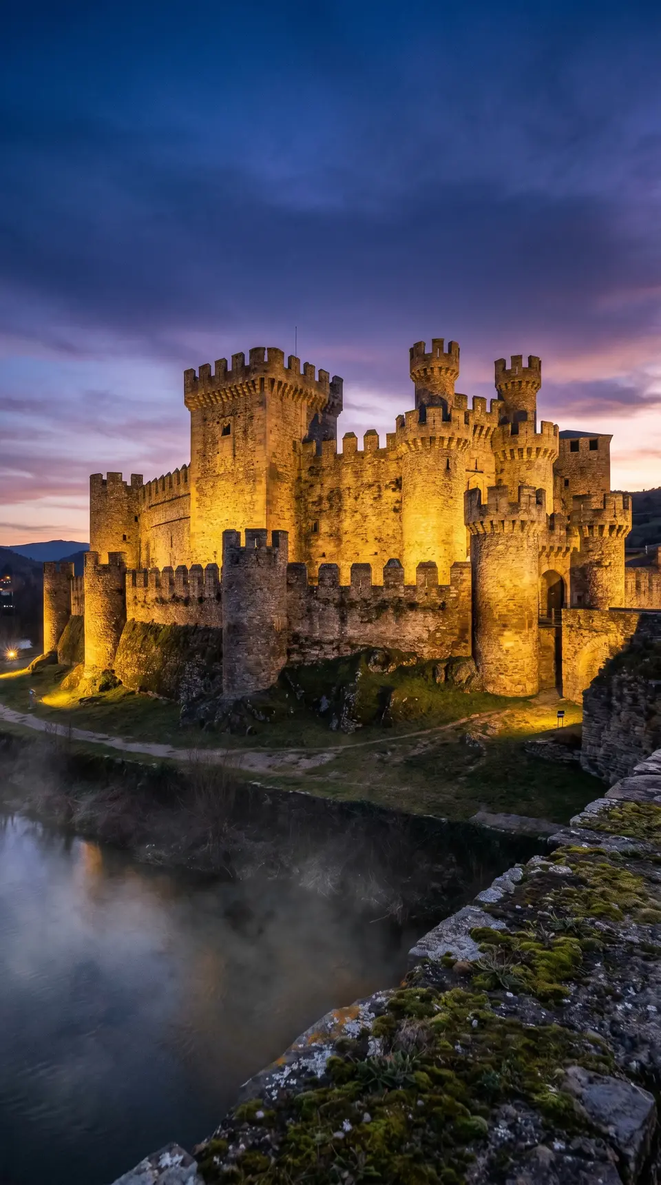 The Templar castle of Ponferrada at dusk