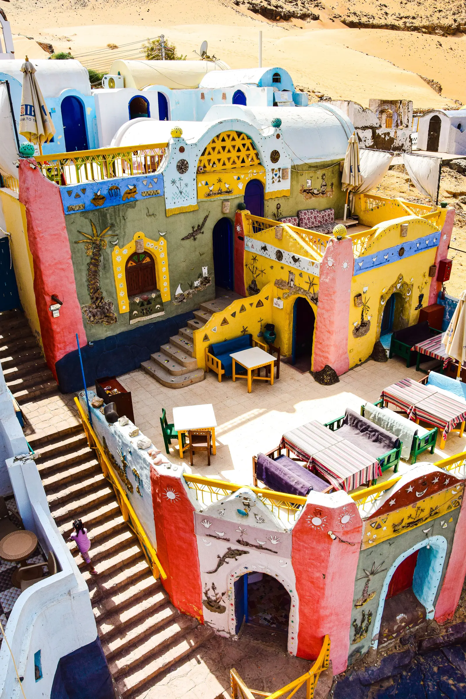 Colorful houses of the Nubian village by the Nile in Aswan