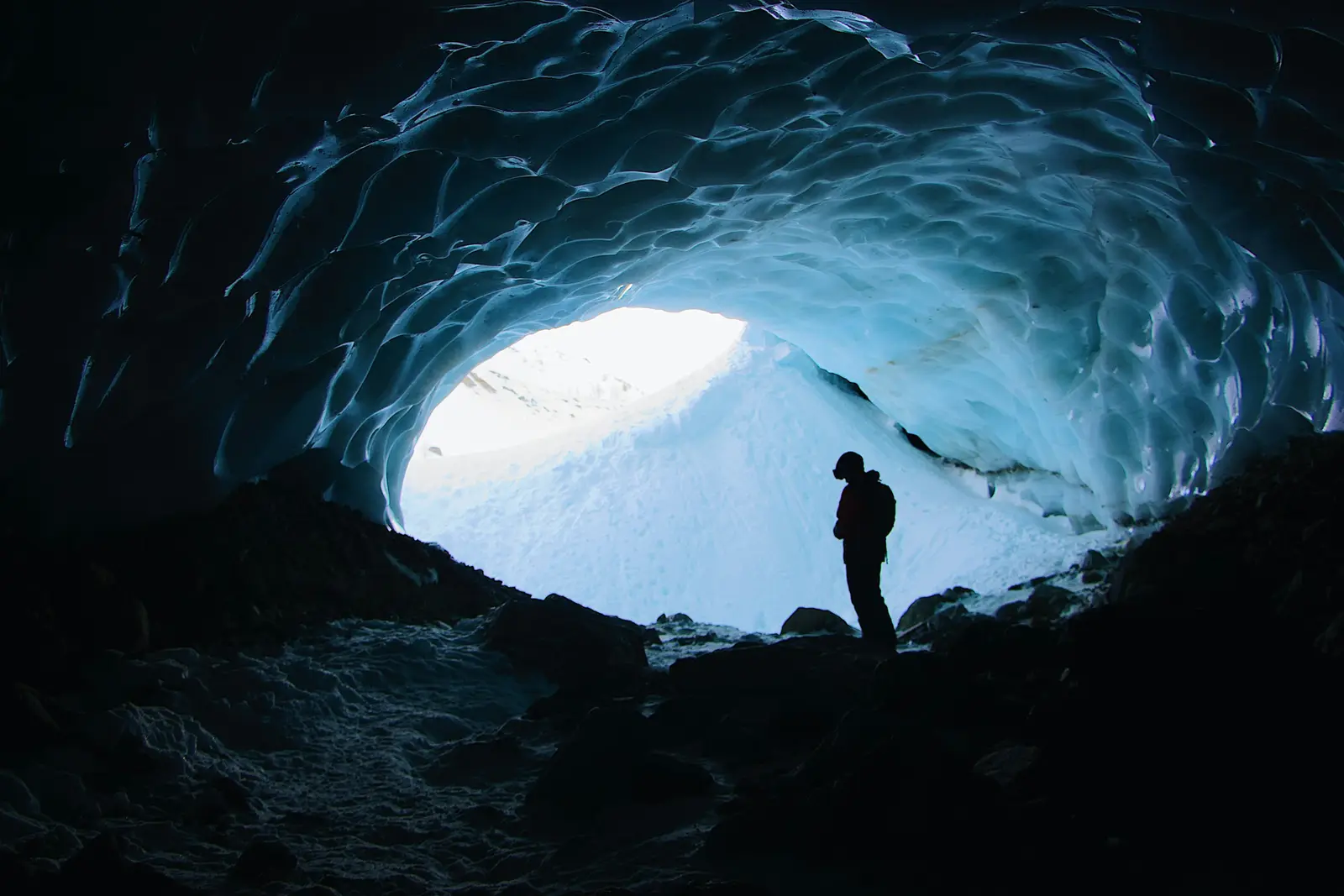 Deep blue interior of a Vatnajökull glacier ice cave